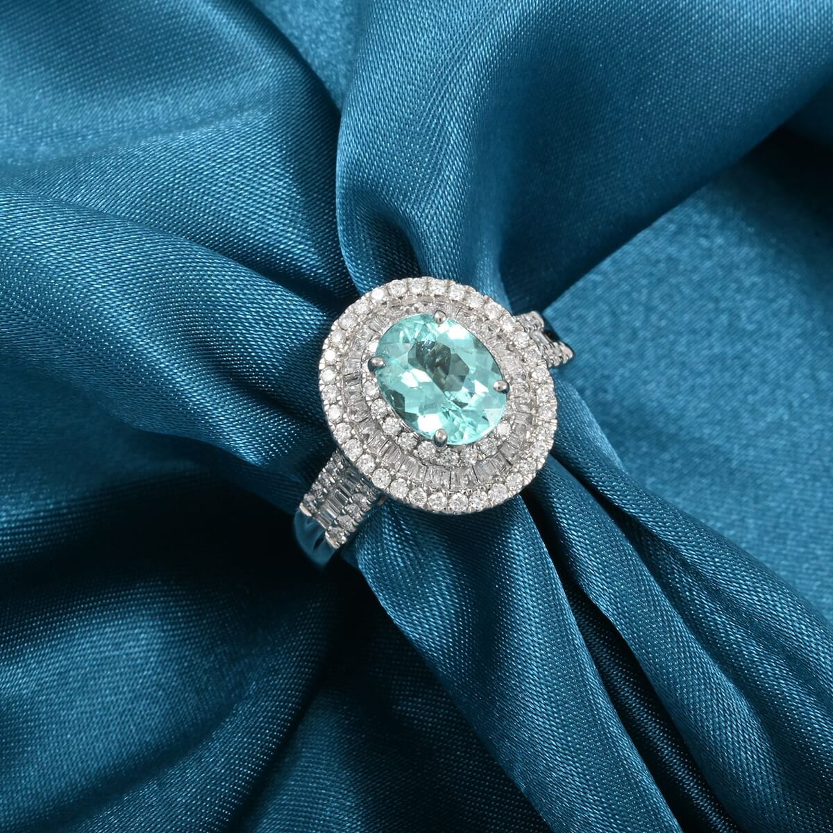 Rhapsody AAAA Paraiba Tourmaline and E-F VS Diamond 3.18 ctw Ring in 950 Platinum (Size 8.0) 8.28 Grams image number 1