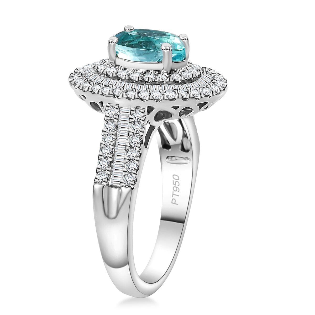 Rhapsody AAAA Paraiba Tourmaline and E-F VS Diamond 3.18 ctw Ring in 950 Platinum (Size 8.0) 8.28 Grams image number 3