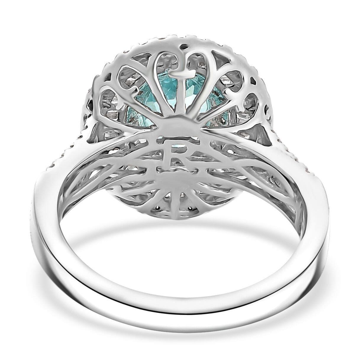 Rhapsody AAAA Paraiba Tourmaline and E-F VS Diamond 3.18 ctw Ring in 950 Platinum (Size 8.0) 8.28 Grams image number 4