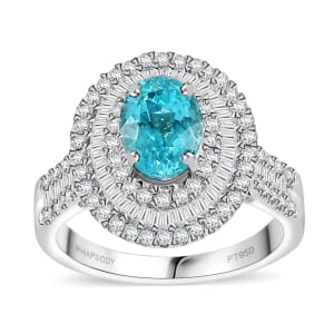 Rhapsody AAAA Paraiba Tourmaline and E-F VS Diamond 3.18 ctw Ring in 950 Platinum (Size 9.0) 8.28 Grams