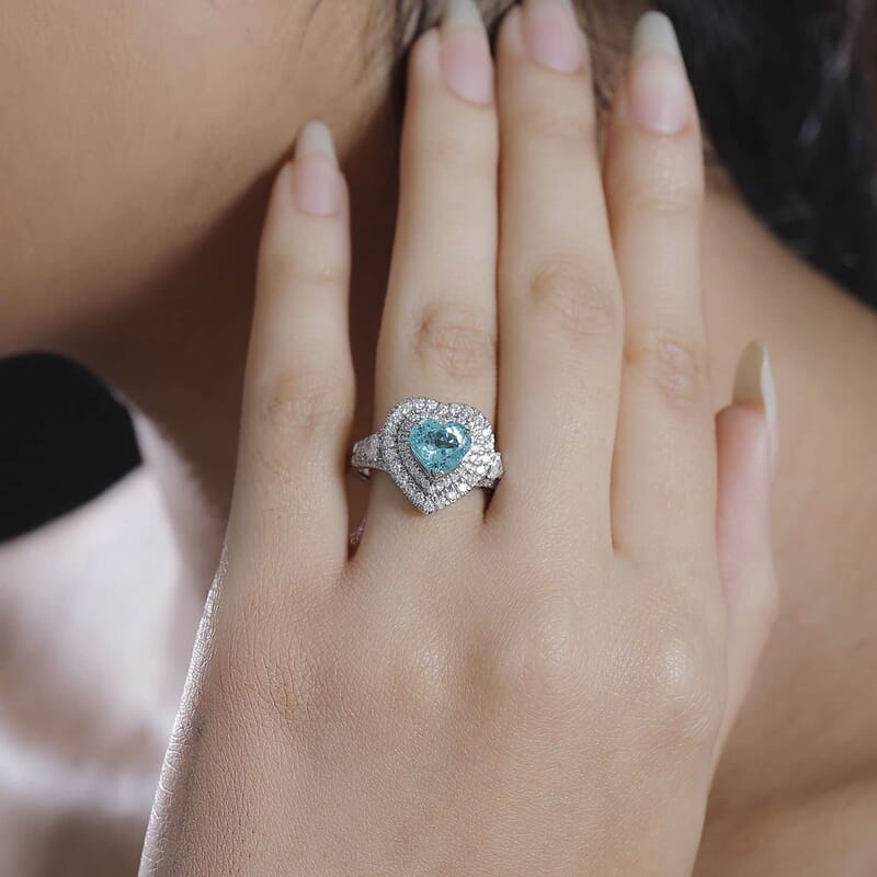 Rhapsody 950 Platinum AAAA Paraiba Tourmaline, Diamond (E-F, VS) Ring (Size 6.0) (8.25 g) 2.98 ctw