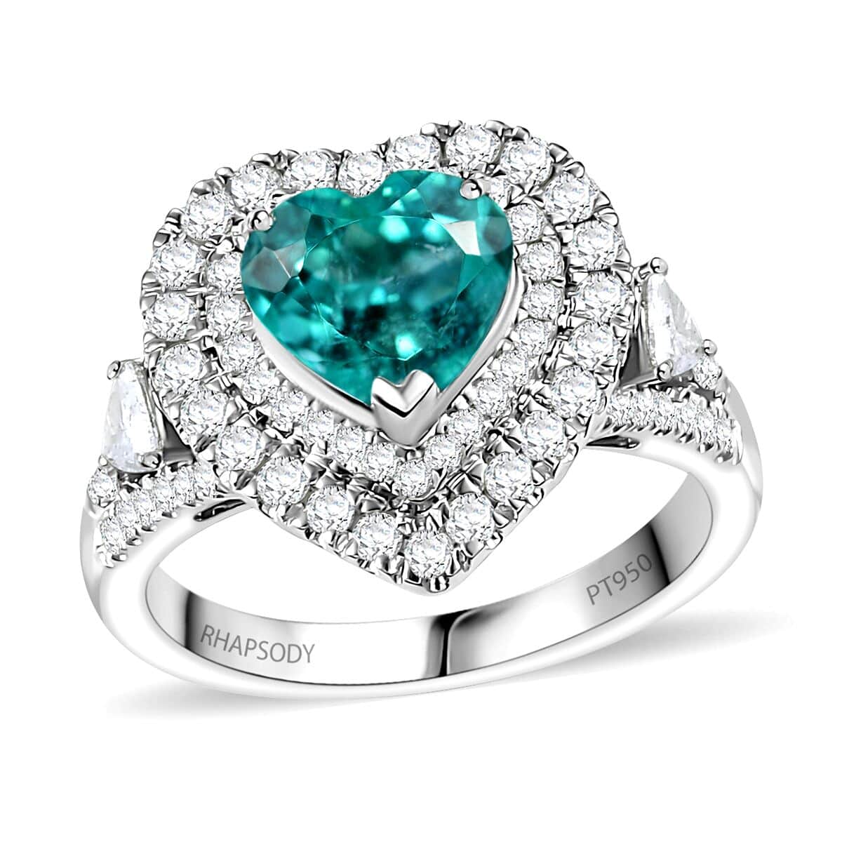 Rhapsody 950 Platinum AAAA Paraiba Tourmaline and E-F VS Diamond 2.98 ctw Ring (Size 7.0) 8.25 Grams image number 0