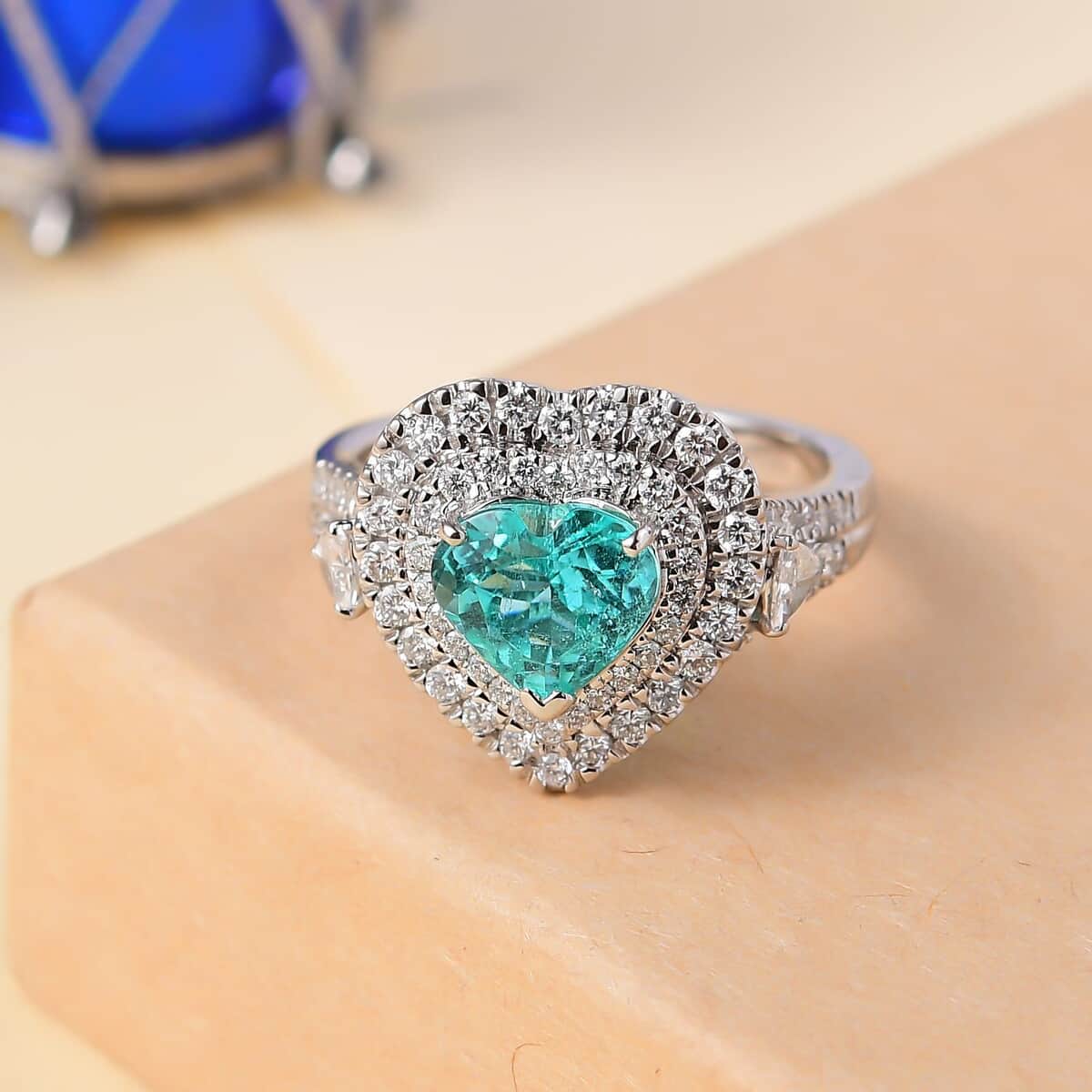 Rhapsody 950 Platinum AAAA Paraiba Tourmaline and E-F VS Diamond 2.98 ctw Ring (Size 7.0) 8.25 Grams image number 1