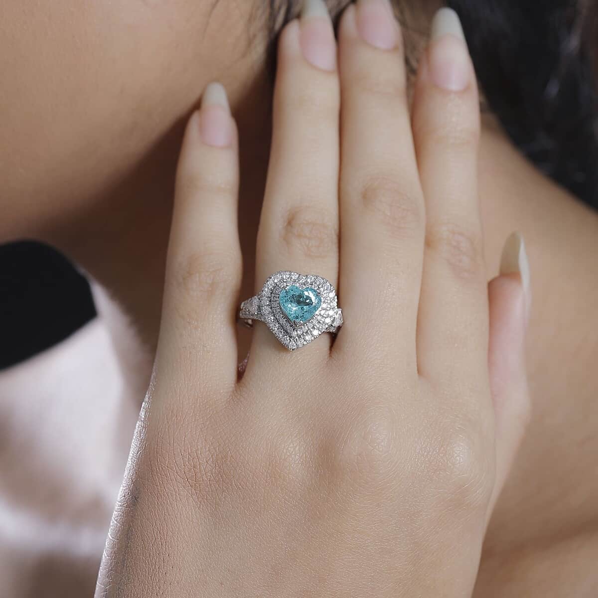 Rhapsody 950 Platinum AAAA Paraiba Tourmaline and E-F VS Diamond 2.98 ctw Ring (Size 7.0) 8.25 Grams image number 2