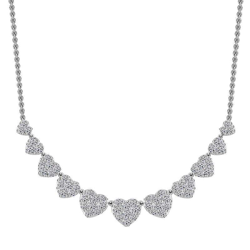 Luxuriant Lab Grown Diamond G SI 1.75 ctw Enchanted Hearts Necklace in Sterling Silver 16-18 Inches