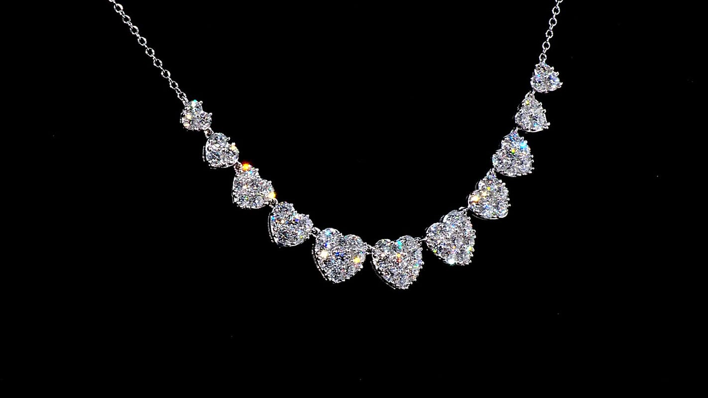 Luxuriant Lab Grown Diamond G SI 1.75 ctw Enchanted Hearts Necklace in Sterling Silver 16-18 Inches