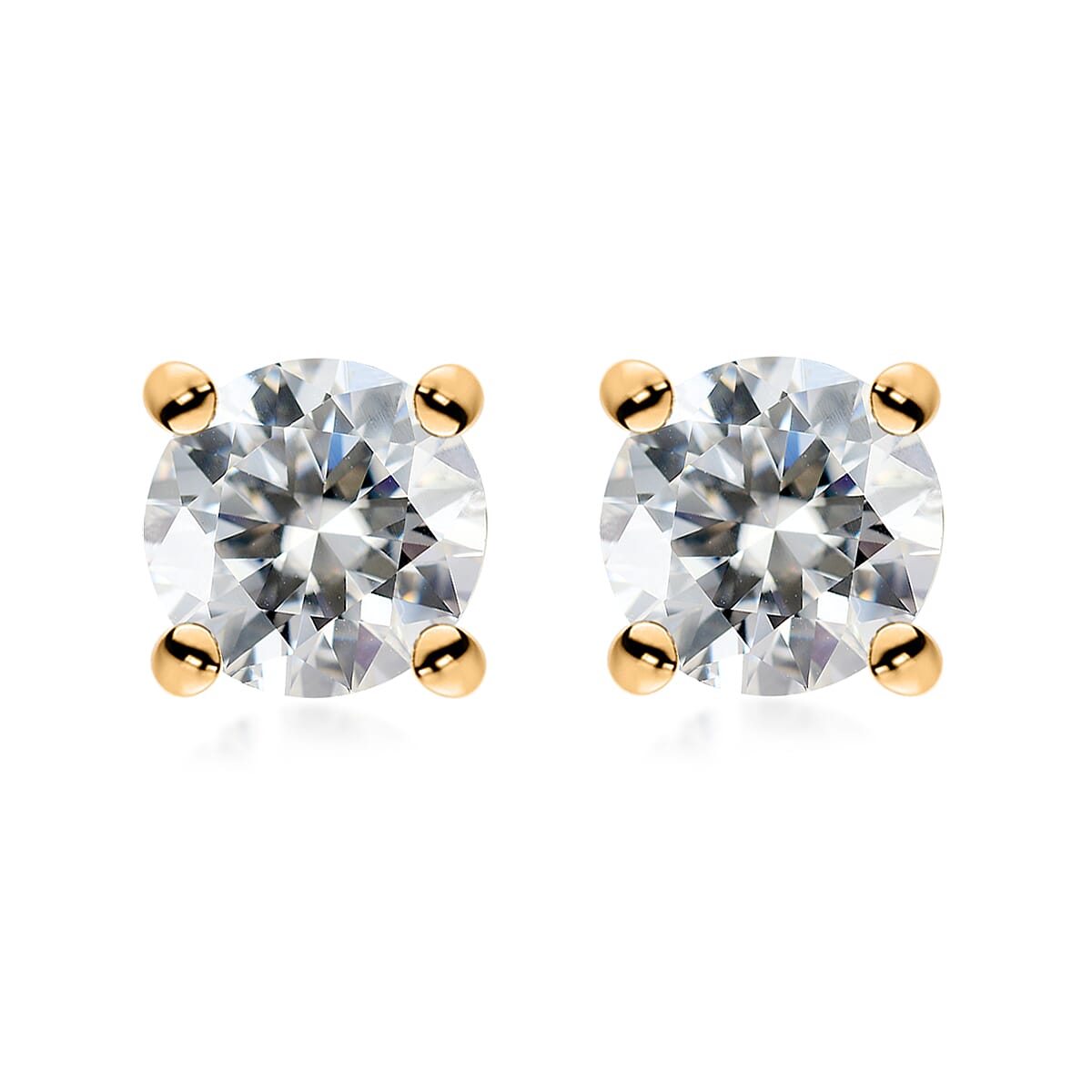 Moissanite 0.85 ctw Solitaire Stud Earrings in 18K Vermeil YG Over Sterling Silver