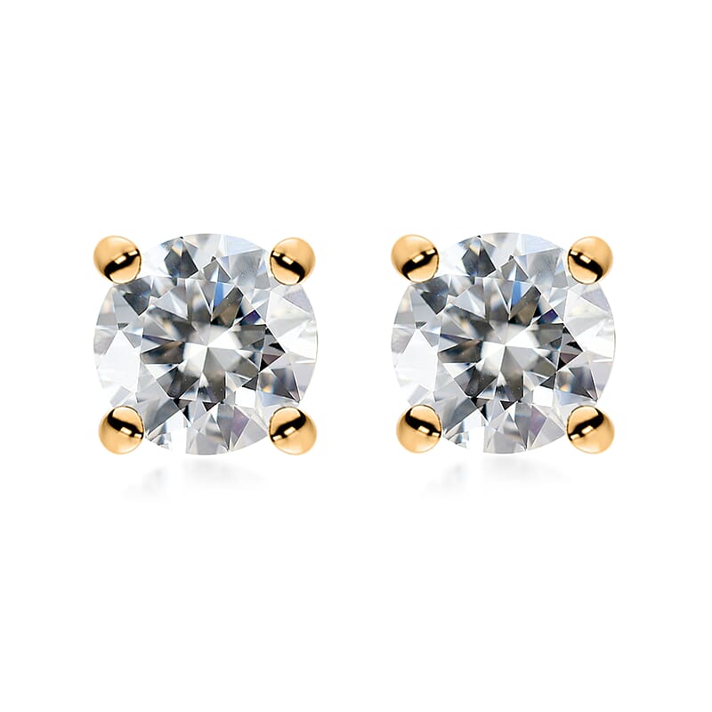 Moissanite 0.85 ctw Solitaire Stud Earrings in 18K Vermeil YG Over Sterling Silver