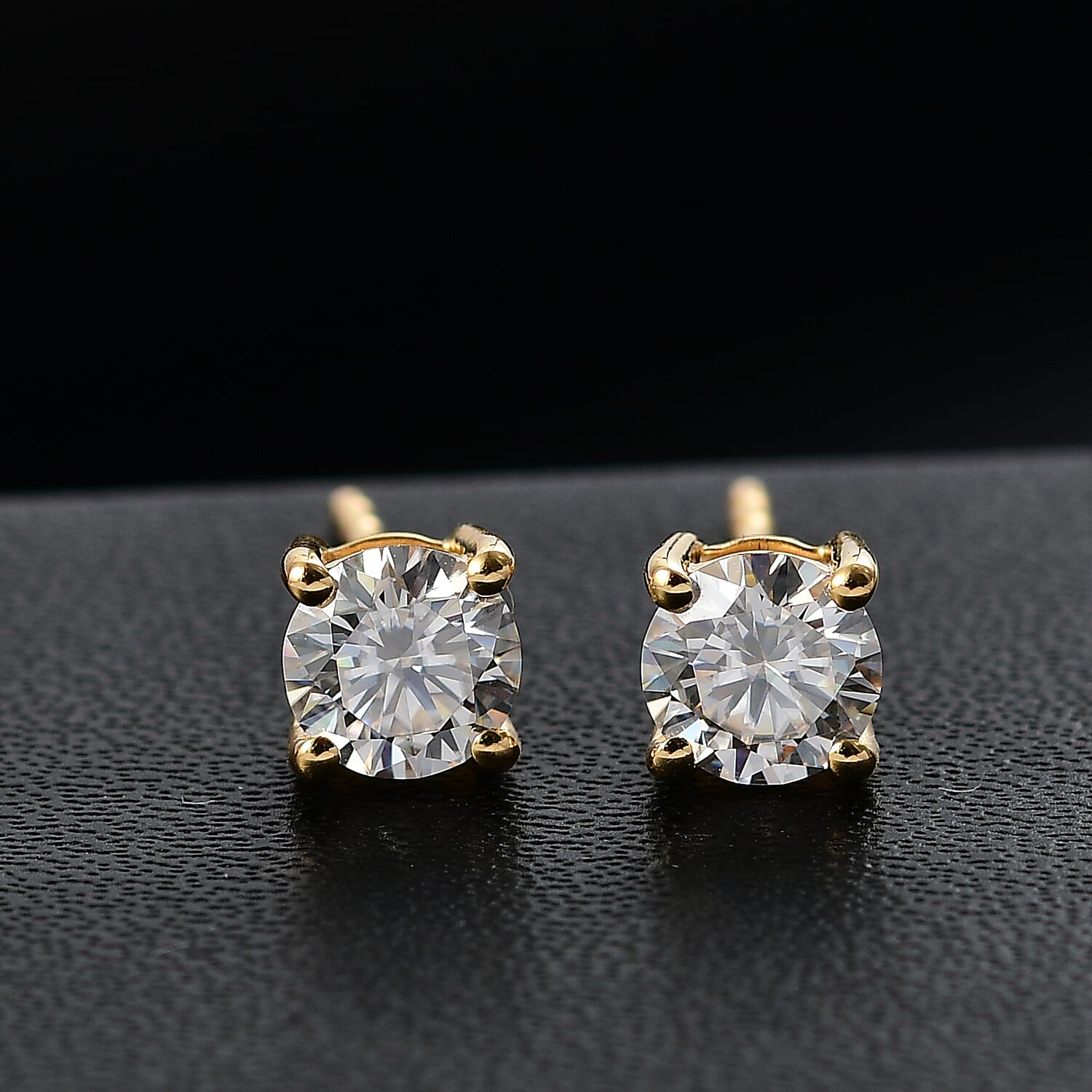 Moissanite 0.85 ctw Solitaire Stud Earrings in 18K Vermeil YG Over Sterling Silver