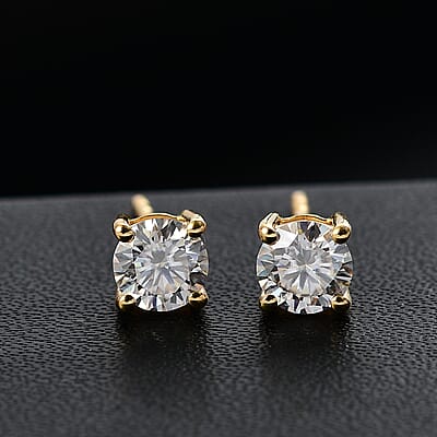 Moissanite 0.85 ctw Solitaire Stud Earrings in 18K Vermeil YG Over Sterling Silver