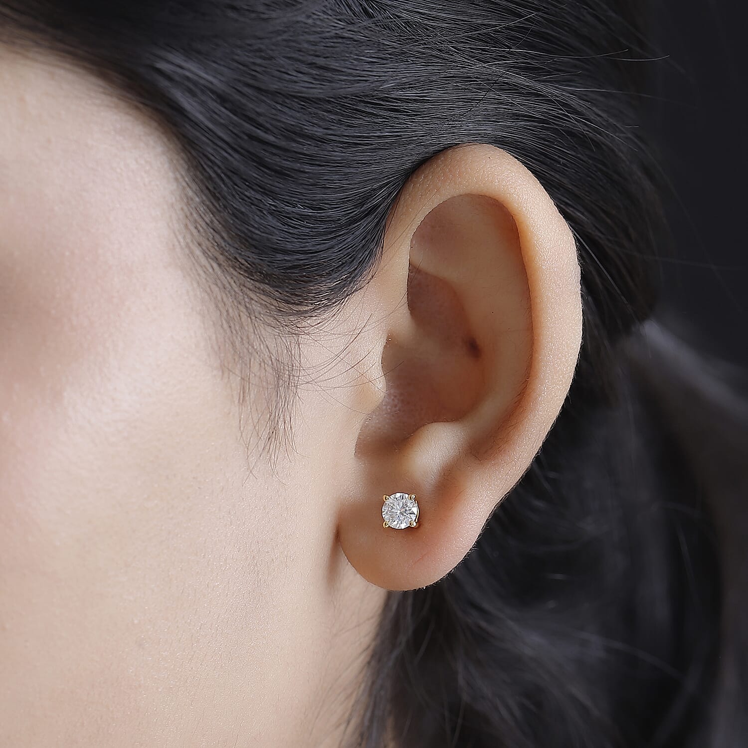 Moissanite 0.85 ctw Solitaire Stud Earrings in 18K Vermeil YG Over Sterling Silver
