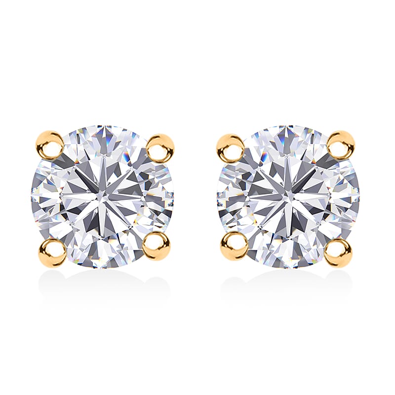 Moissanite 1.50 ctw Solitaire Stud Earrings in 18K Vermeil Yellow Gold Over Sterling Silver