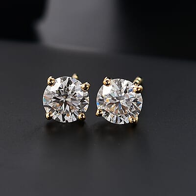 Moissanite 1.50 ctw Solitaire Stud Earrings in 18K Vermeil Yellow Gold Over Sterling Silver