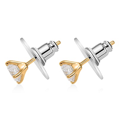 Moissanite 1.50 ctw Solitaire Stud Earrings in 18K Vermeil Yellow Gold Over Sterling Silver