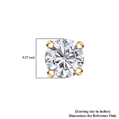 Moissanite 1.50 ctw Solitaire Stud Earrings in 18K Vermeil Yellow Gold Over Sterling Silver