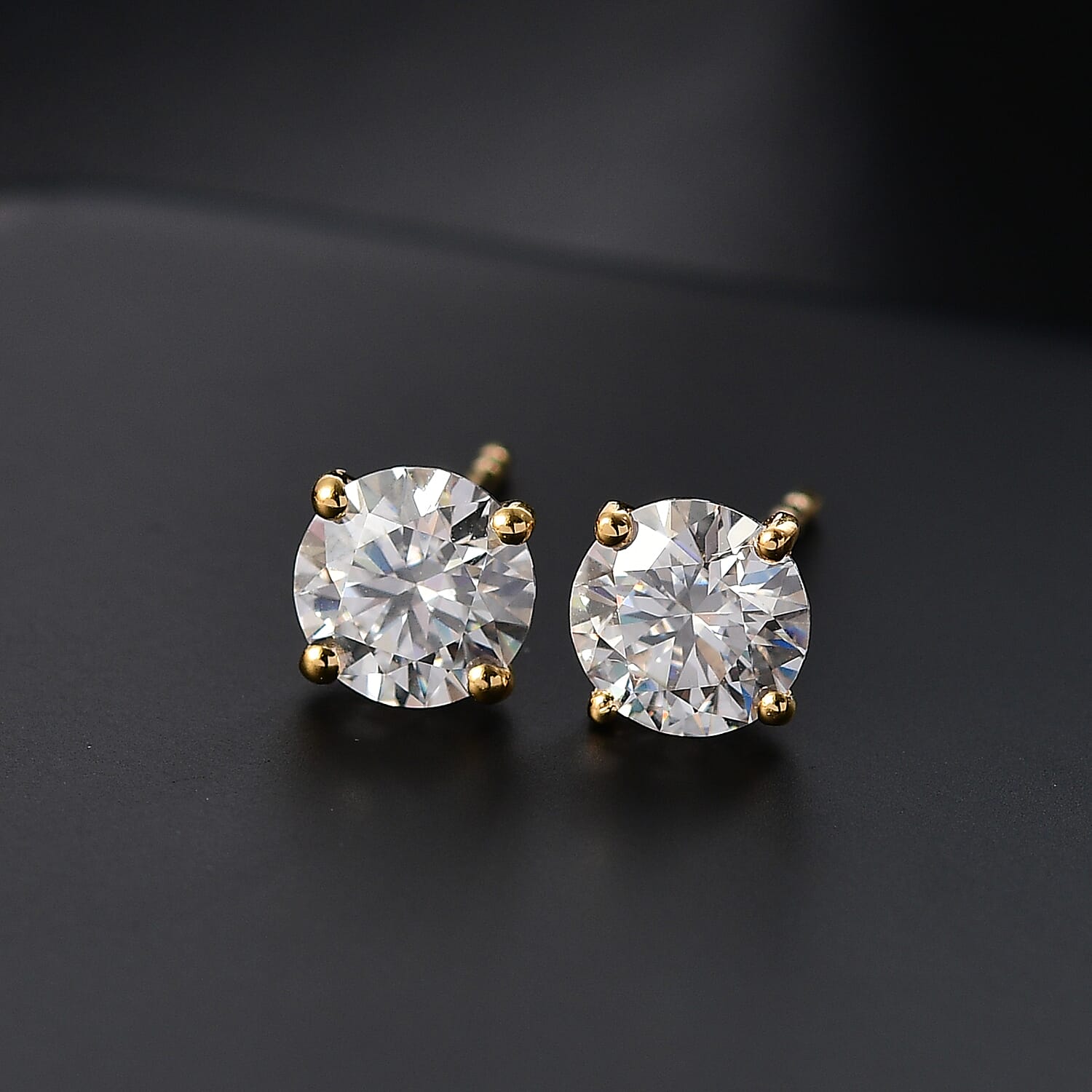 Moissanite 1.85 ctw Stud Earring in 18K Vermeil YG Over Sterling Silver