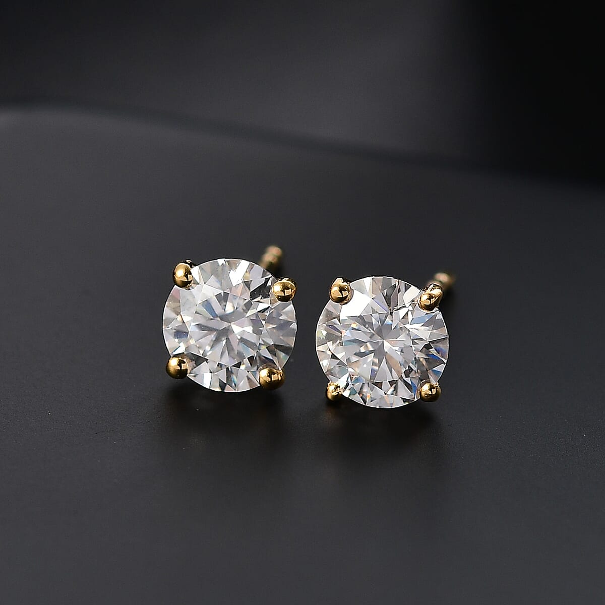 Moissanite (Rnd 6.5mm) Stud Earring in 18K Vermeil YG Over Sterling Silver 1.85 ctw image number 1