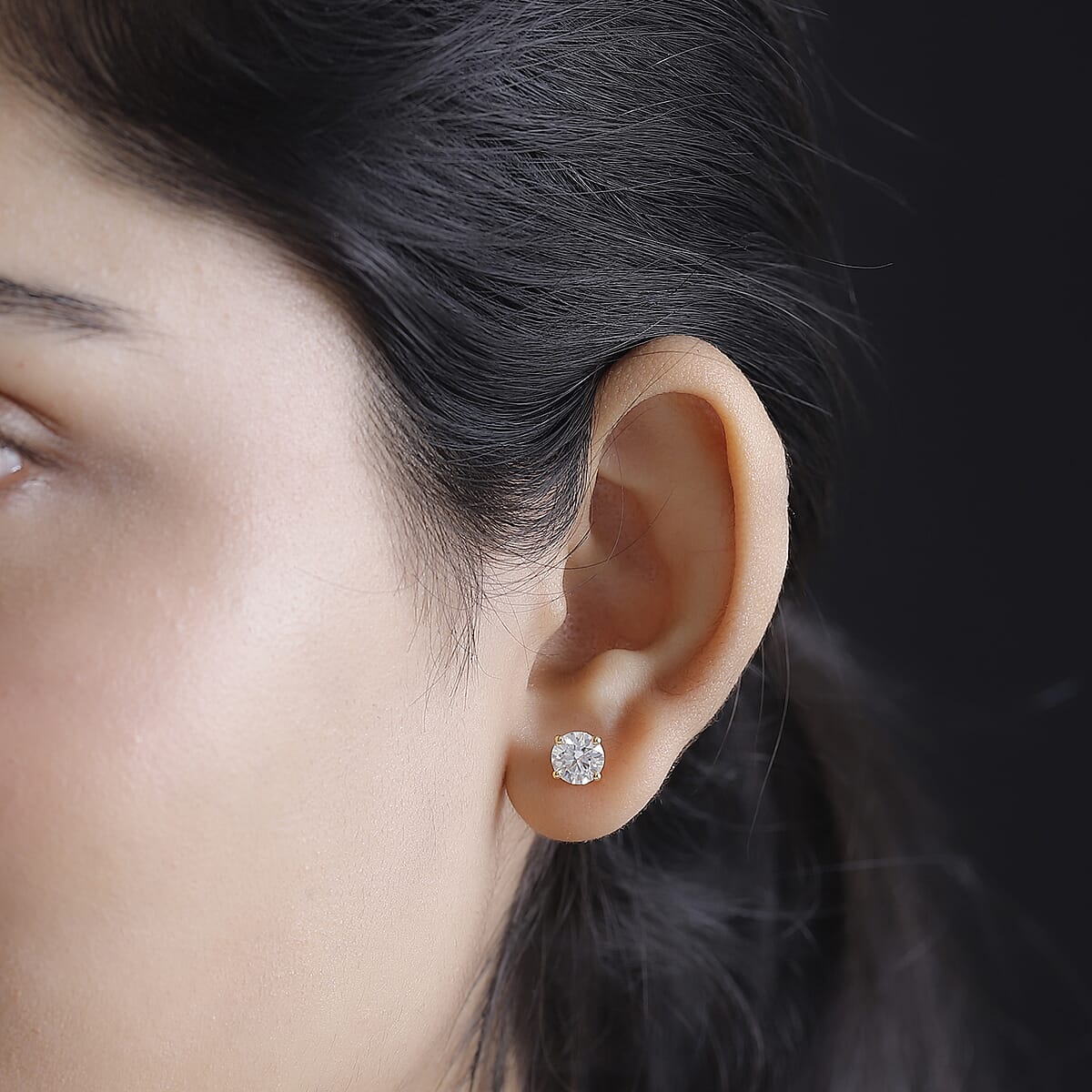 Moissanite (Rnd 6.5mm) Stud Earring in 18K Vermeil YG Over Sterling Silver 1.85 ctw image number 2