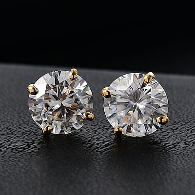 Moissanite 2.80 ctw Solitaire Stud Earrings in 18K Vermeil Yellow Gold Over Sterling Silver