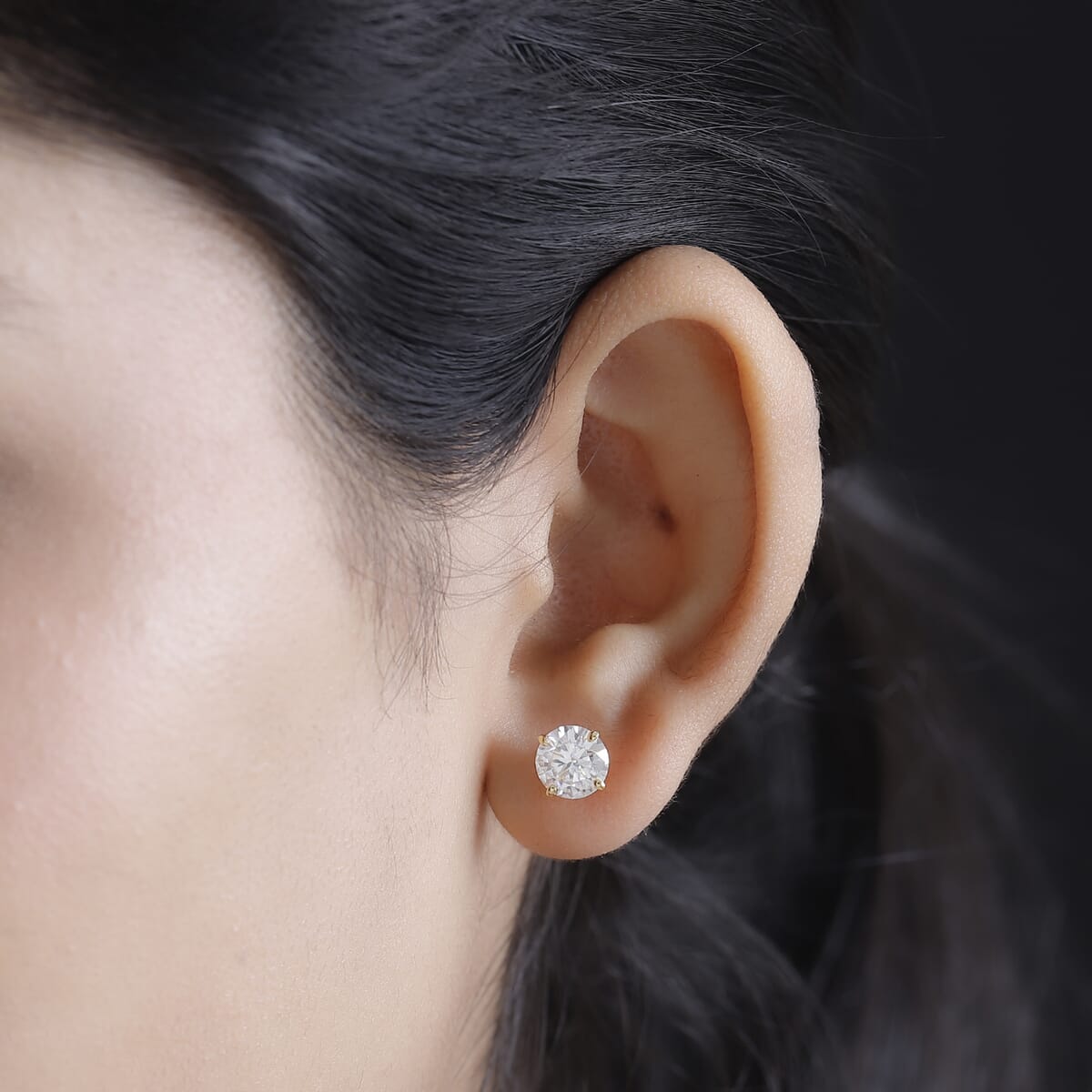 Moissanite (Rnd 7.5m) Solitaire Stud Earrings in 18K Vermeil YG Over Sterling Silver 2.80 ctw image number 2