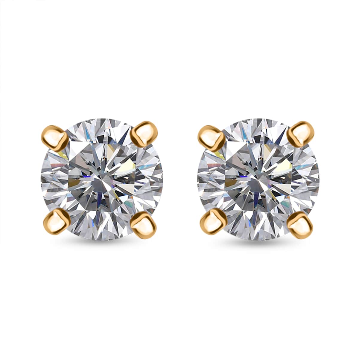 Heart and Arrow Cut Moissanite 1.00 ctw Solitaire Stud Earrings in 18K Vermeil YG Over Sterling Silver image number 0