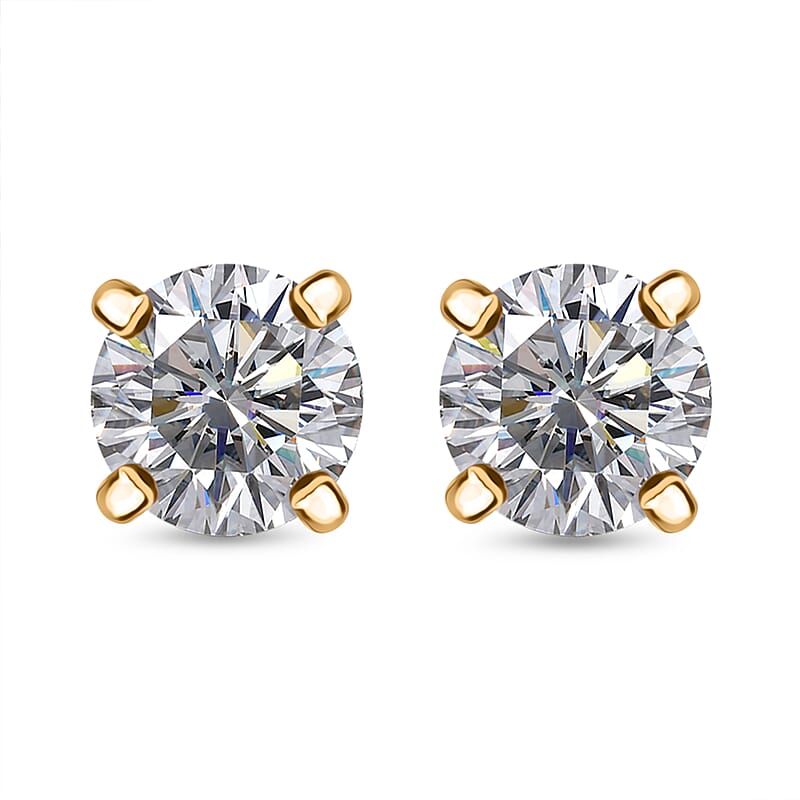 D'Joy Heart and Arrow Cut Moissanite 1.00 ctw Solitaire Stud Earrings in 18K Vermeil Yellow Gold Over Sterling Silver
