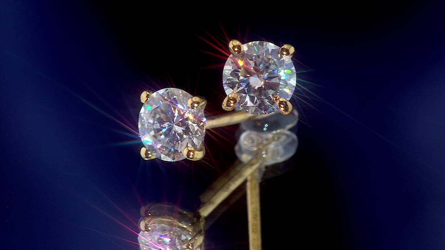 Heart and Arrow Cut Moissanite Solitaire Stud Earrings in 18K Vermeil YG Over Sterling Silver 1.00 ctw