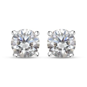 D'Joy Heart and Arrow Cut Moissanite 1.00 ctw Solitaire Stud Earrings in Rhodium Over Sterling Silver