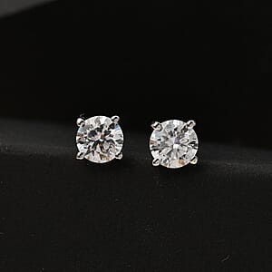 D'Joy Heart and Arrow Cut Moissanite 1.00 ctw Solitaire Stud Earrings in Rhodium Over Sterling Silver
