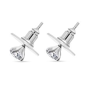 D'Joy Heart and Arrow Cut Moissanite 1.00 ctw Solitaire Stud Earrings in Rhodium Over Sterling Silver