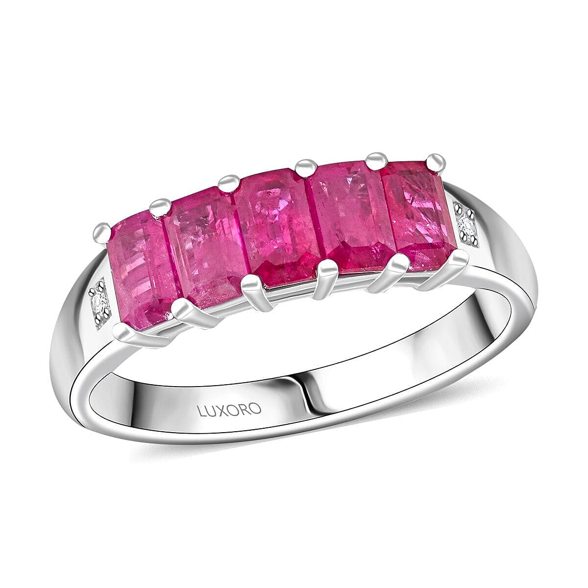 Certified & Appraised Luxoro AAA Mozambique Ruby and G-H I2 Diamond 1.55 ctw Ring in 14K White Gold (Size 9.5) image number 0