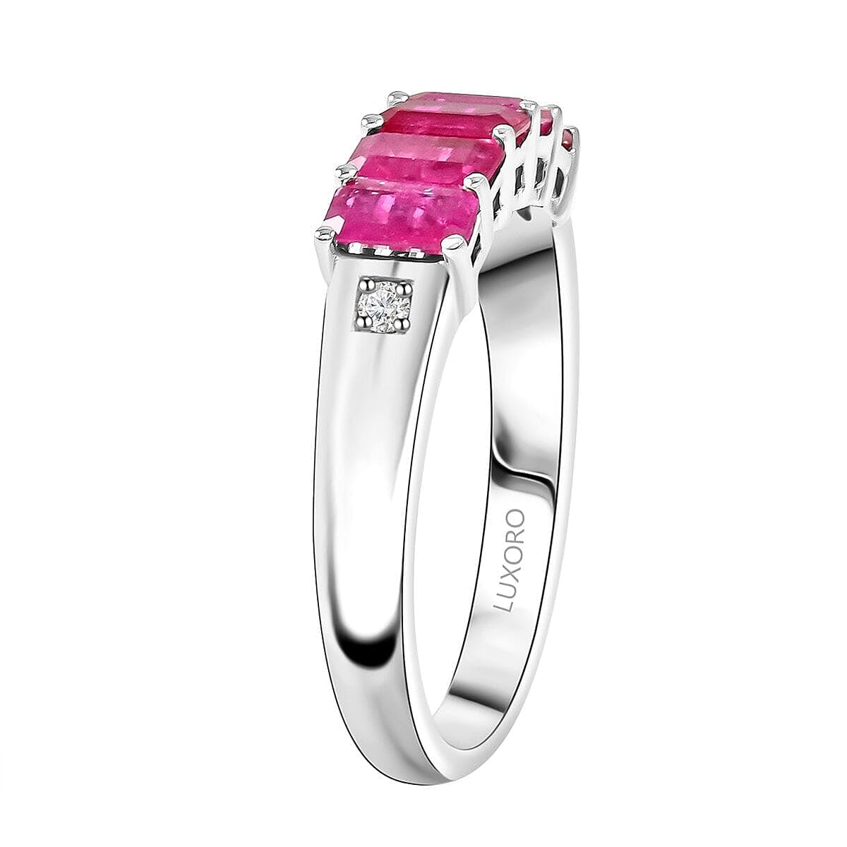 Certified & Appraised Luxoro AAA Mozambique Ruby and G-H I2 Diamond 1.55 ctw Ring in 14K White Gold (Size 9.5) image number 3