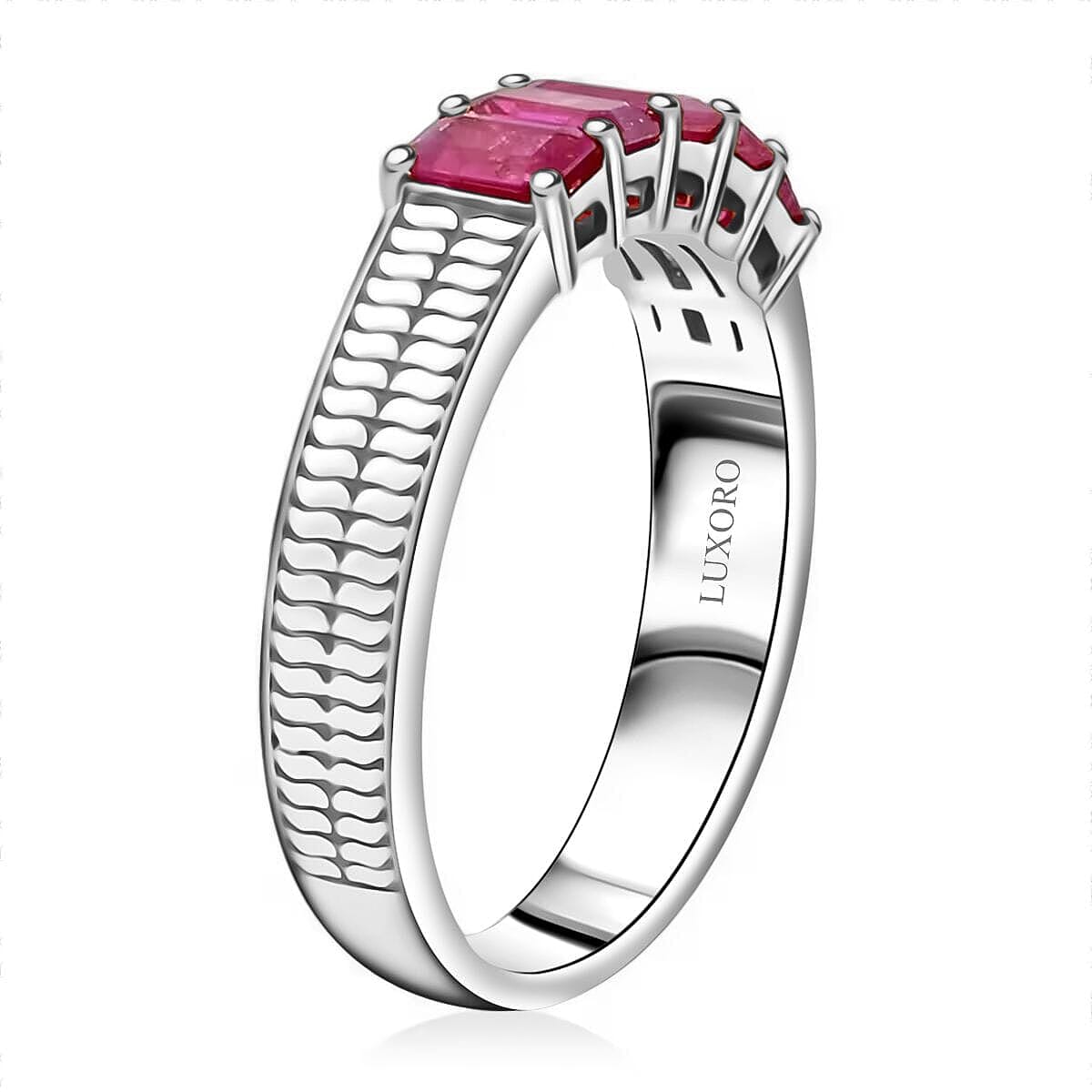 Certified & Appraised Luxoro AAA Mozambique Ruby 1.50 ctw 5 Stone Ring in 14K White Gold (Size 10.5) 5 Grams image number 3