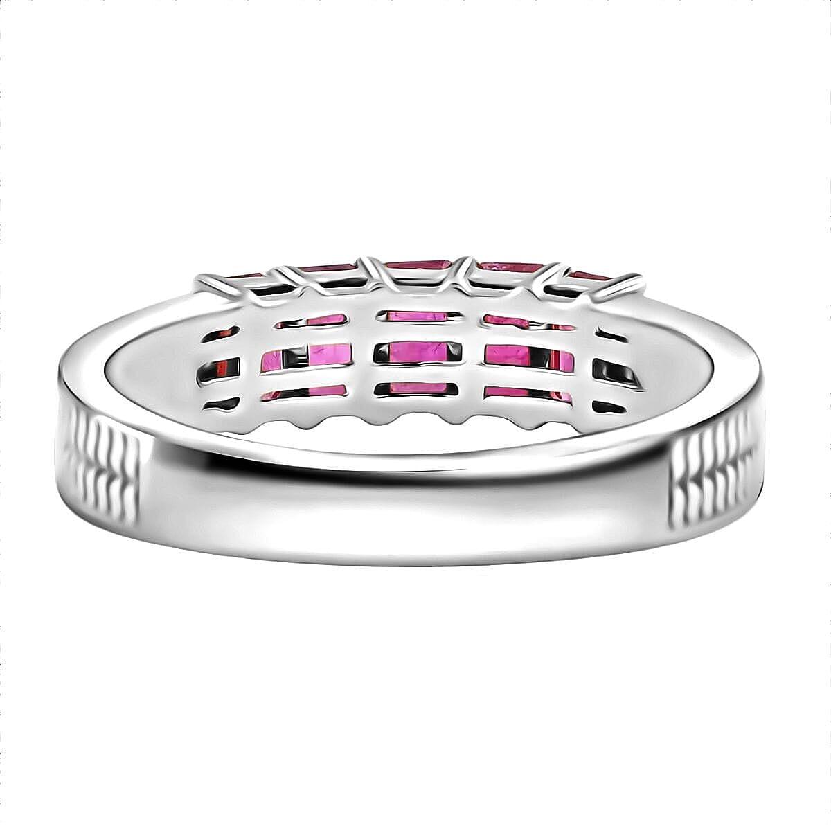 Certified & Appraised Luxoro AAA Mozambique Ruby 1.50 ctw 5 Stone Ring in 14K White Gold (Size 7.5) 5 Grams image number 4