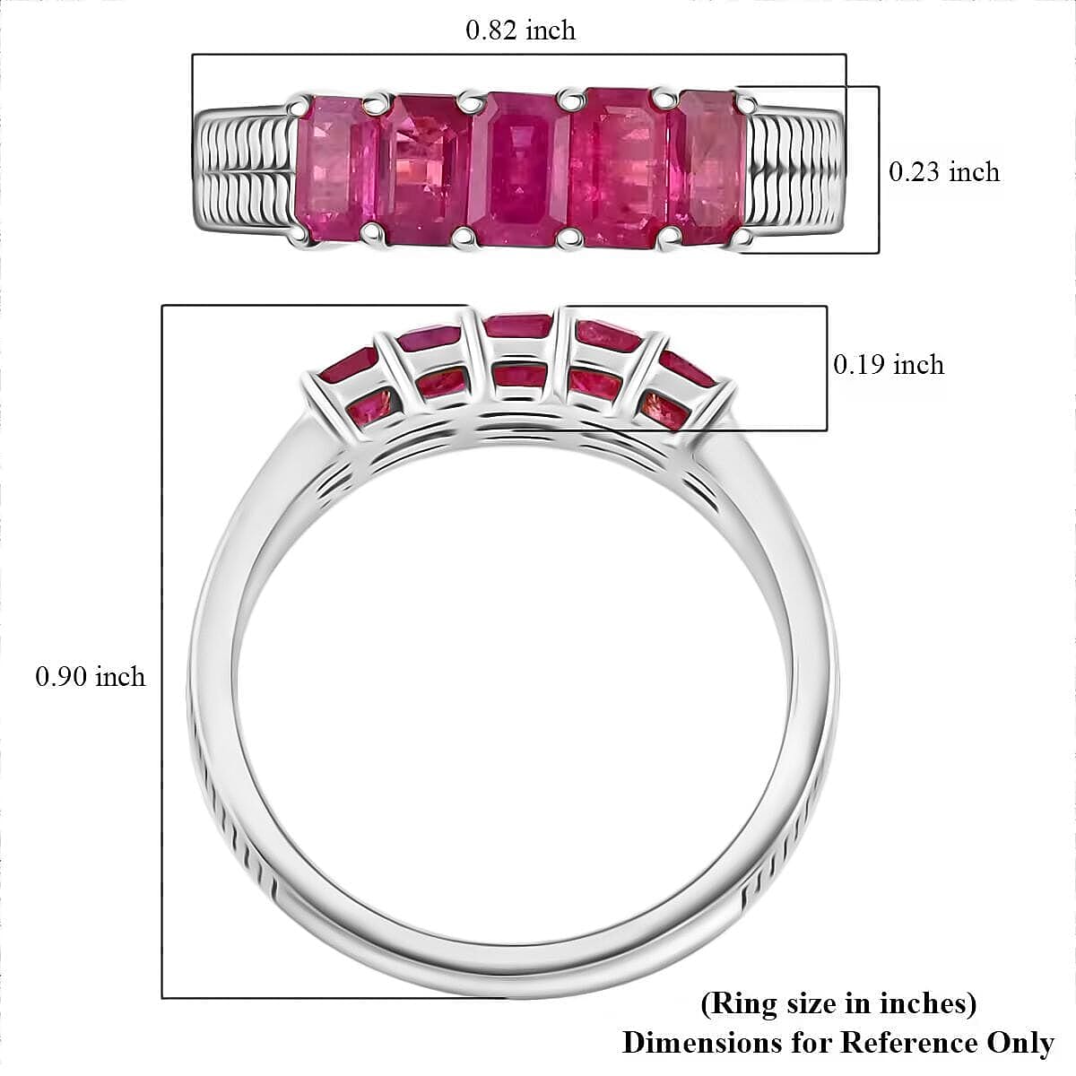 Certified & Appraised Luxoro AAA Mozambique Ruby 1.50 ctw 5 Stone Ring in 14K White Gold (Size 7.5) 5 Grams image number 5