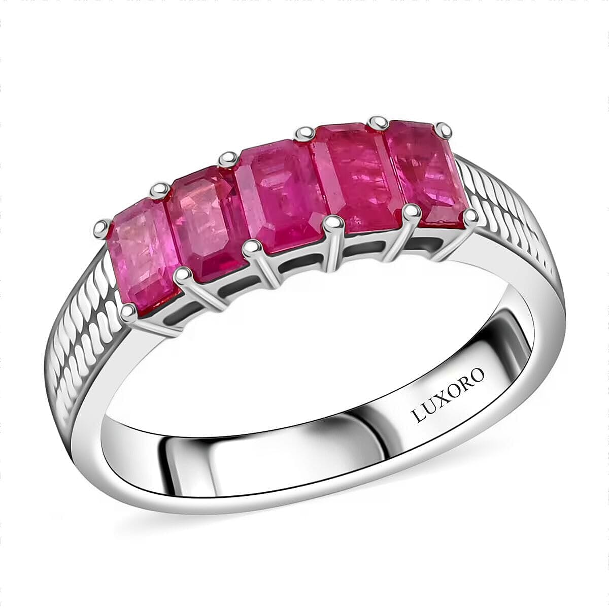 Certified & Appraised Luxoro AAA Mozambique Ruby 1.50 ctw 5 Stone Ring in 14K White Gold (Size 8.5) 5 Grams image number 0
