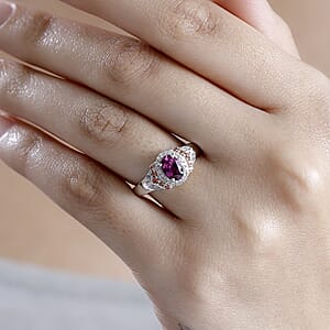 AAA Radiant Ember Garnet and Multi Gemstone 1.40 ctw Vintage Halo Ring in Rhodium Over Sterling Silver (Size 10.0)