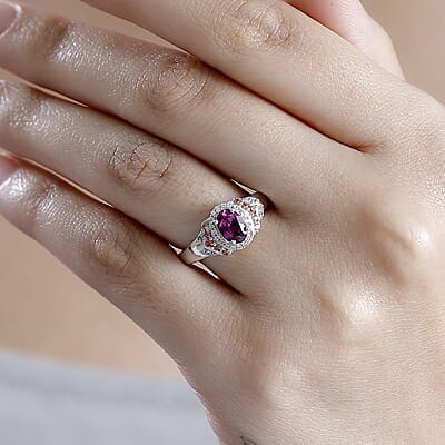 AAA Radiant Ember Garnet and Multi Gemstone 1.40 ctw Vintage Halo Ring in Rhodium Over Sterling Silver (Size 10.0)