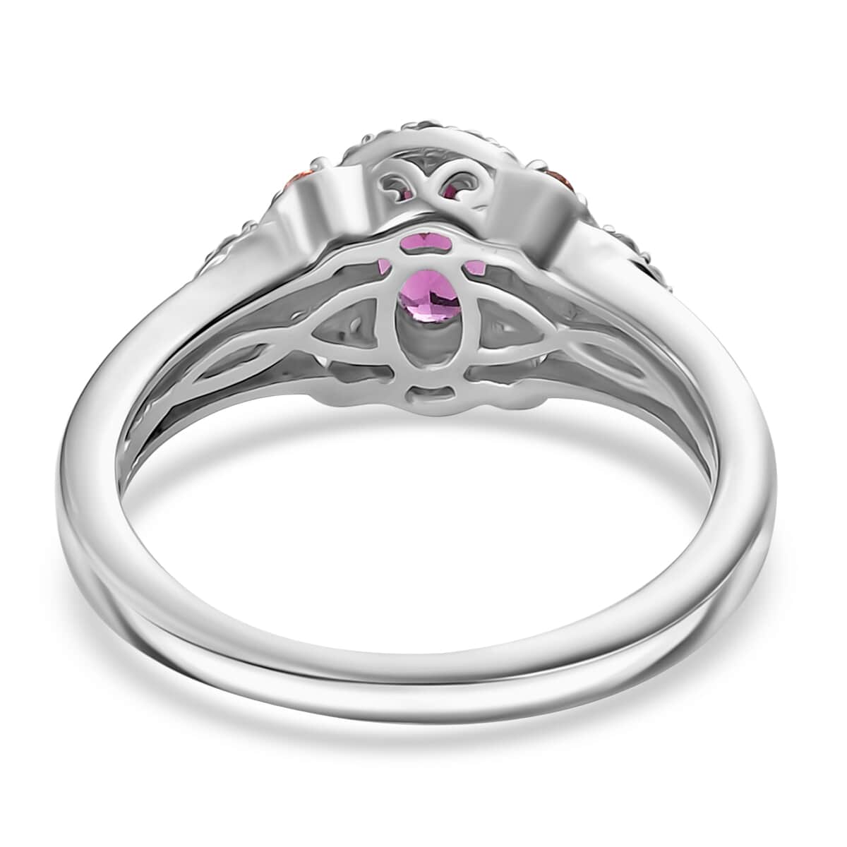 AAA Radiant Ember Garnet, Multi Gemstone Ring in Rhodium Over Sterling Silver (Size 7.0) 1.40 ctw image number 4