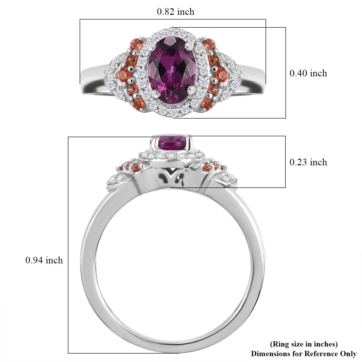 AAA Radiant Ember Garnet, Multi Gemstone Ring in Rhodium Over Sterling Silver (Size 7.0) 1.40 ctw image number 5