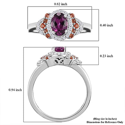 AAA Radiant Ember Garnet and Multi Gemstone 1.40 ctw Vintage Halo Ring in Rhodium Over Sterling Silver (Size 10.0)