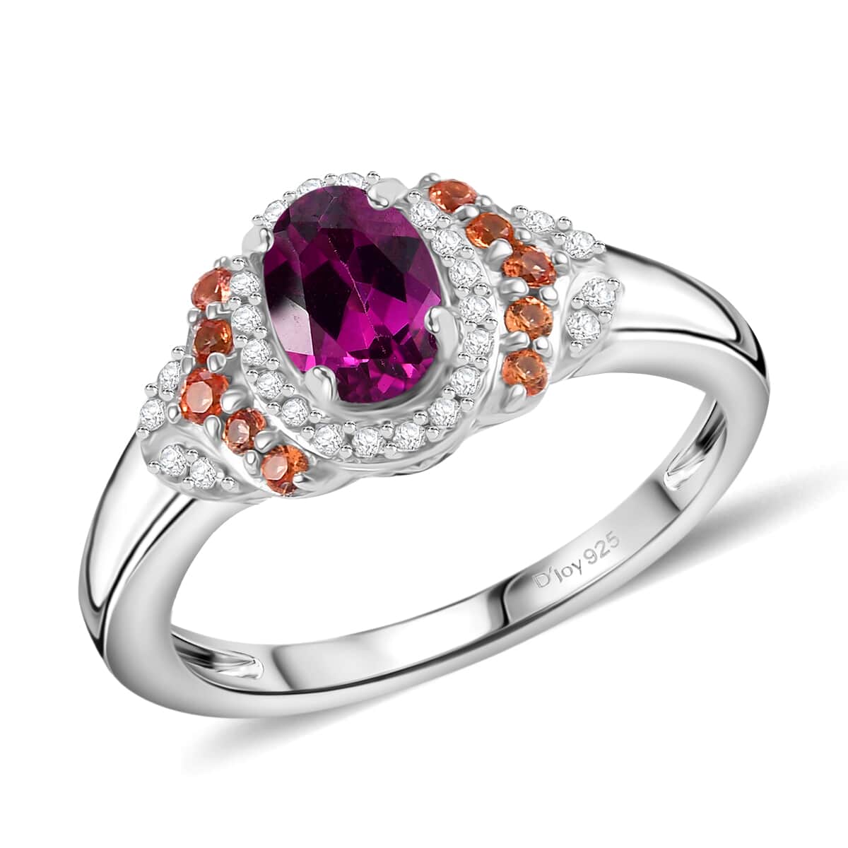 AAA Radiant Ember Garnet and Multi Gemstone 1.40 ctw Vintage Halo Ring in Rhodium Over Sterling Silver (Size 5.0) image number 0