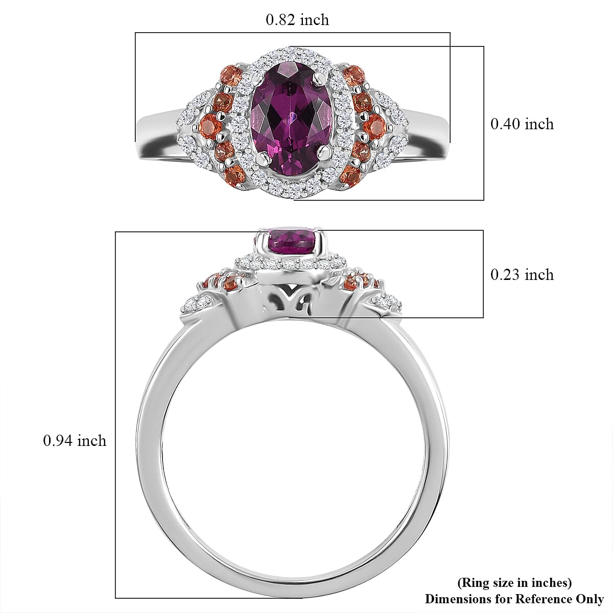 D'Joy AAA Radiant Ember Garnet and Multi Gemstone 1.40 ctw Vintage Halo Ring in Rhodium Over Sterling Silver (Size 8.0) image number 5