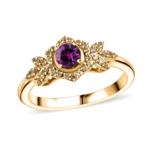 AAA Radiant Ember Garnet and Madagascar Yellow Sapphire 0.70 ctw Radiant Petal Ring in 18K Vermeil Yellow Gold Over Sterling Silver (Size 10.0)