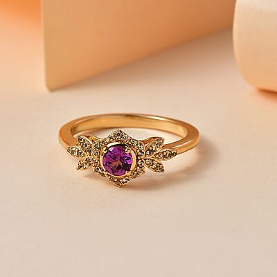 D'Joy AAA Radiant Ember Garnet and Madagascar Yellow Sapphire 0.70 ctw Radiant Petal Ring in 18K Vermeil Yellow Gold Over Sterling Silver (Size 10.0)