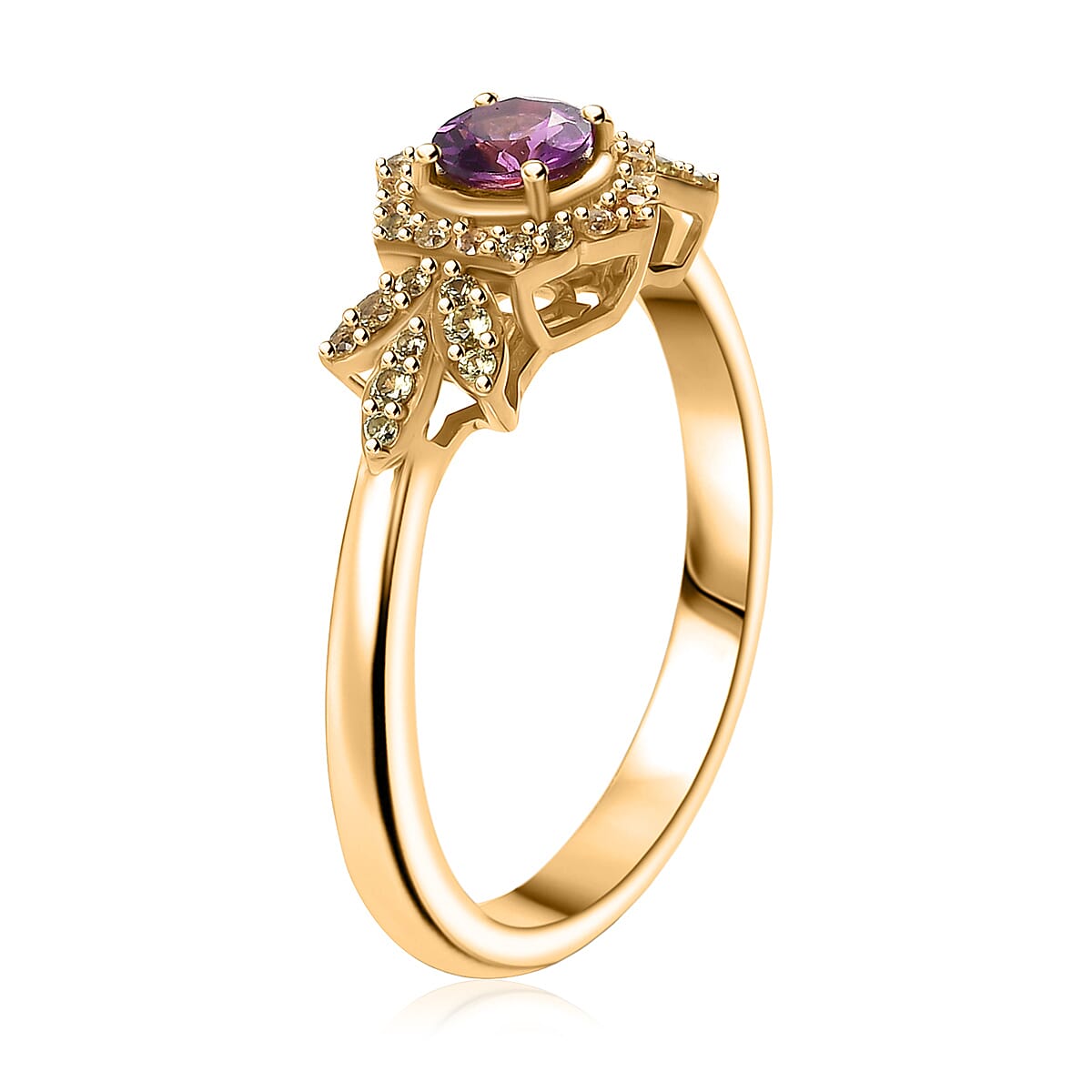 D'Joy AAA Radiant Ember Garnet and Madagascar Yellow Sapphire 0.70 ctw Radiant Petal Ring in 18K Vermeil Yellow Gold Over Sterling Silver (Size 10.0)