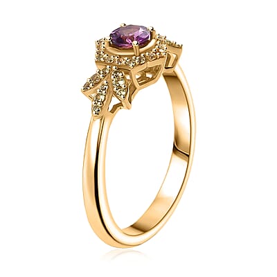 D'Joy AAA Radiant Ember Garnet and Madagascar Yellow Sapphire 0.70 ctw Radiant Petal Ring in 18K Vermeil Yellow Gold Over Sterling Silver (Size 10.0)