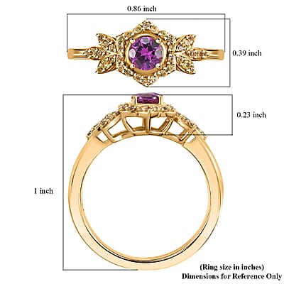 D'Joy AAA Radiant Ember Garnet and Madagascar Yellow Sapphire 0.70 ctw Radiant Petal Ring in 18K Vermeil Yellow Gold Over Sterling Silver (Size 10.0)
