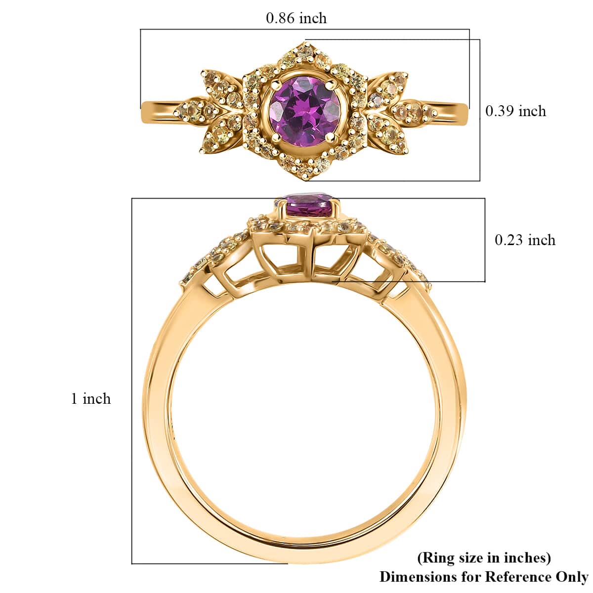 AAA Radiant Ember Garnet and Madagascar Yellow Sapphire 0.70 ctw Radiant Petal Ring in 18K Vermeil Yellow Gold Over Sterling Silver (Size 5.0) image number 5