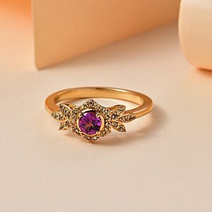 D'Joy AAA Radiant Ember Garnet and Madagascar Yellow Sapphire 0.70 ctw Radiant Petal Ring in 18K Vermeil Yellow Gold Over Sterling Silver (Size 7.0)